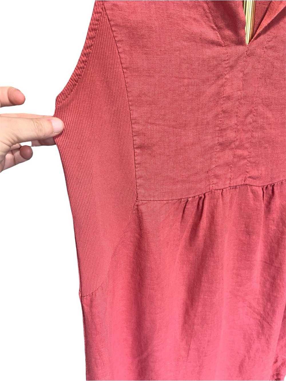 Terzo Millennio 100% Linen Sleeveless Coral Mini Dress with Cotton Panels Small - Picture 3 of 9